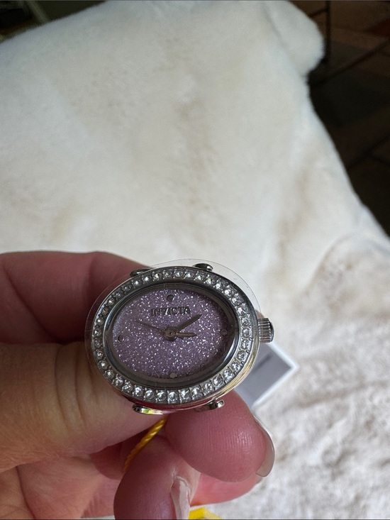 Gold Glitter Oval Pendant Watch Ring for Women